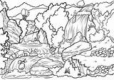 Waterfall Landscape Scene Coloring Page  Free Printable Pages sketch template