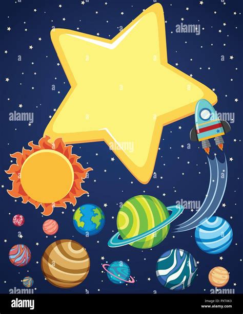 Background scene with rocket and planets in space illustration Stock ...