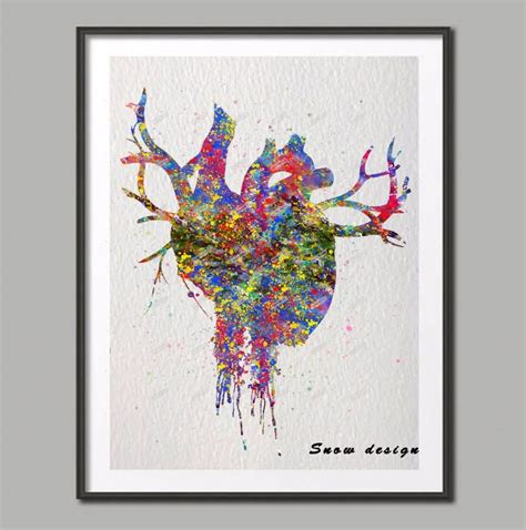 Original Watercolor Heart Anatomy wall art canvas painting Abstract Medical Art Poster print ...