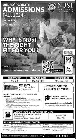 Admission Undergraduate NUST University Islamabad 2024 - Jobsjoy