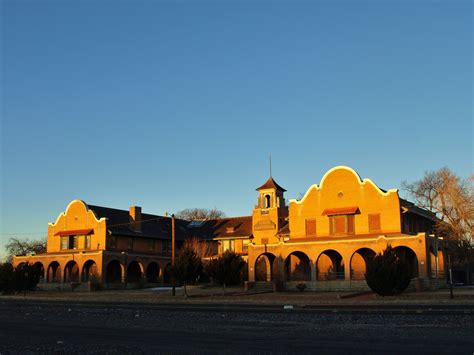 La Castaneda Hotel in Las Vegas, New Mexico in the golden hour light ...