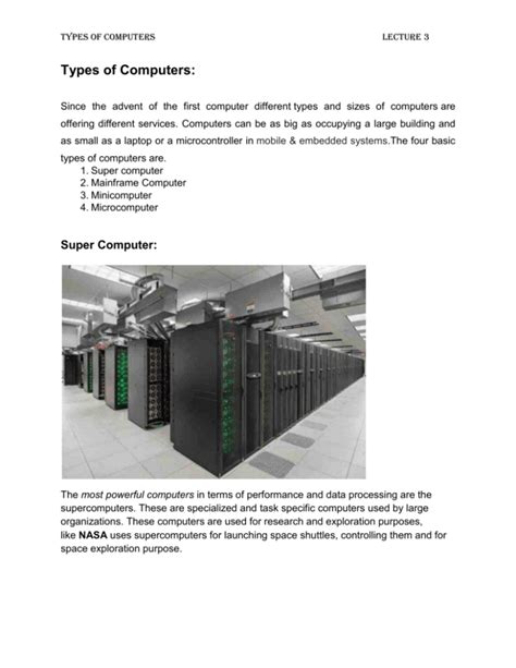 Types of computers by Size (Lecture 3)