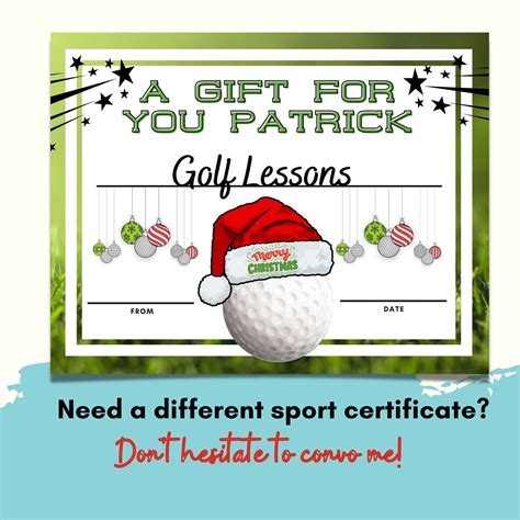 Golf Gift Certificate Holiday Design Printable Christmas Gift - Etsy