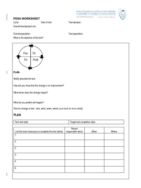 PDSA Worksheet Fillable