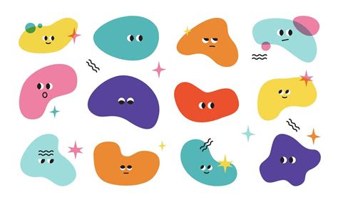 Big Set of Various bright Blobs with face emotions of different shapes. Hand drawn trendy Vector ...