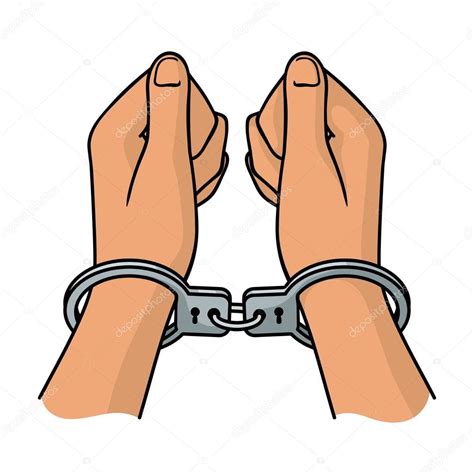 Hands in handcuffs icon in cartoon style isolated on white background. Crime symbol stock vector ...