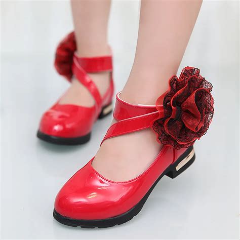 Black / red, pink girls princess shoes 2018 new style sweet flower girl leather shoes, girls ...