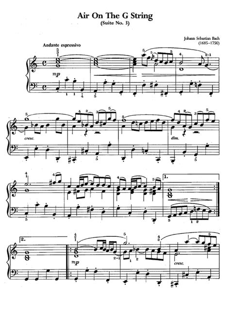 Bach AIR ON G STRING Easy Piano Sheet music | Easy Sheet Music