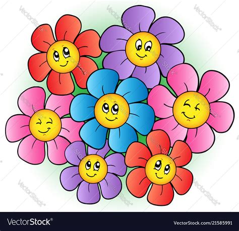 Group of cartoon flowers Royalty Free Vector Image