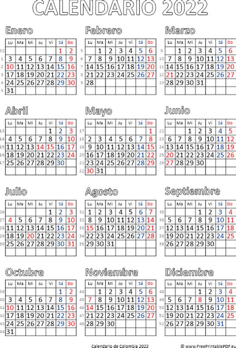 Calendario Excel Colombia 2022 - Calendario Lunare