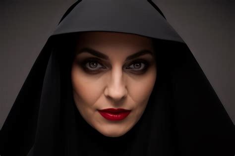 Premium AI Image | Portrait of a scary witch nun with red lipstick ai generative