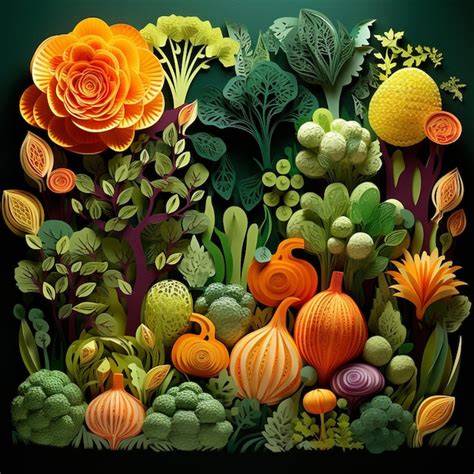 Premium AI Image | vegetables healty paper art digital art collection