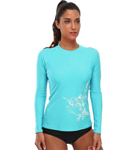 Womens Long Sleeve Rashguard Swimwear UPF 50+ Rash Guard Athletic Tops ...