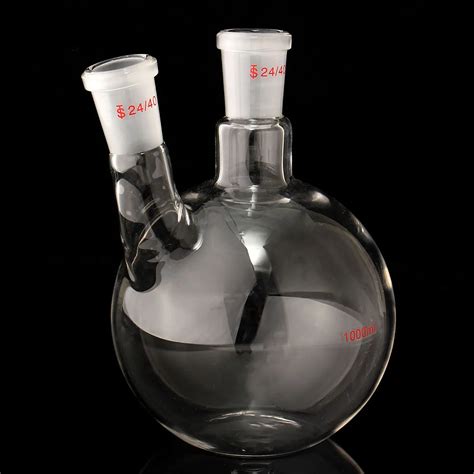 1000ml 2 Neck 24/40 Flat Bottom Glass Flask Laboratory Boiling Bottle Lab Supplies Glassware Kit ...