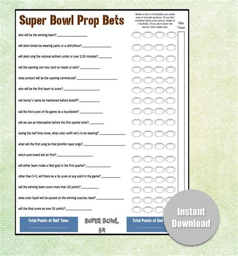 2024 Super Bowl Prop Bets Printable - Printable Templates Wonderland