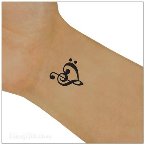 Temporary Tattoo Bass Treble Clef Heart 2 Wrist Tattoos | Etsy