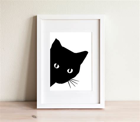 Peeking Black Cat Art Print Cat Art Print Funny Cat Art | Etsy