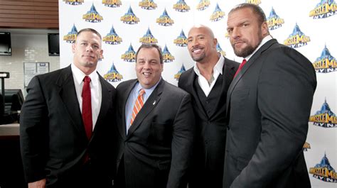 John Cena,The Rock,Triple H with N.J. Governor Chris Christie - WWE ...