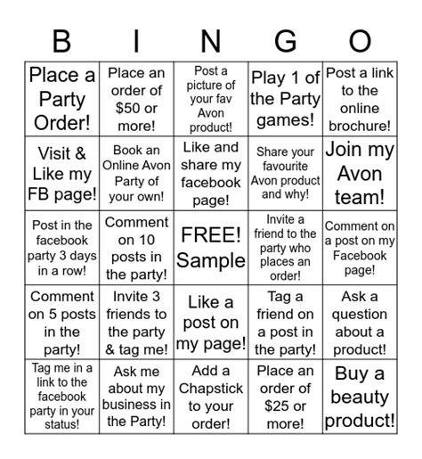 JENN'S FACEBOOK PARTY BINGO Card