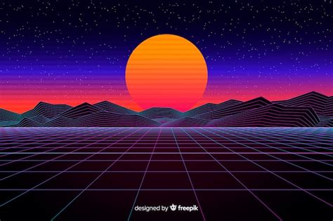 Free Vector | Retro futuristic landscape background flat design