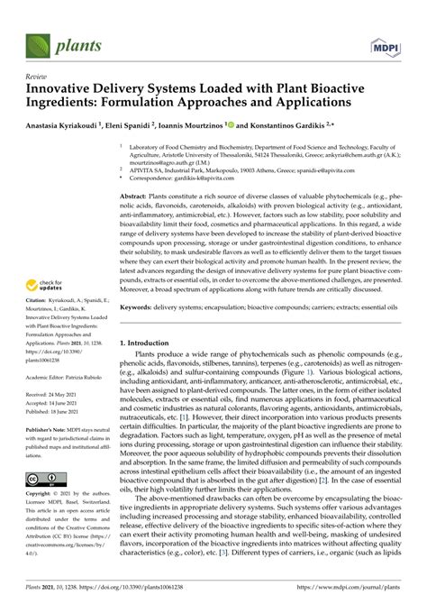 (PDF) Innovative Delivery Systems Loaded with Plant Bioactive ...