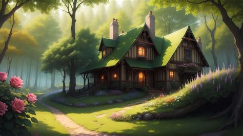 Premium AI Image | The house in the forest anime art style