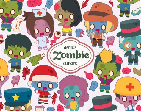 Zombie Clipart Chibi Zombie Cute Brain Alive Zombie Scary - Etsy