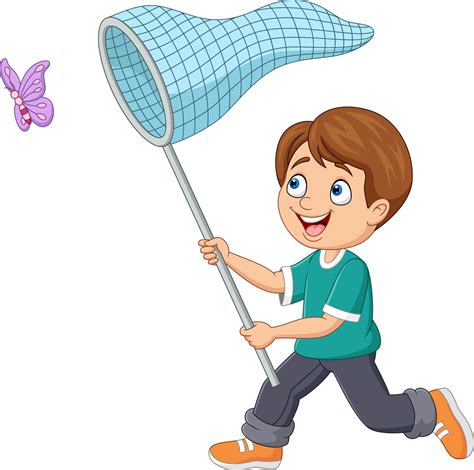 Cartoon boy catching a butterfly 5161847 Vector Art at Vecteezy