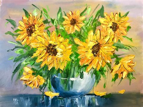 Premium Photo | Oil painting yellow flowers sunflowers in a vase Yellow oil paints