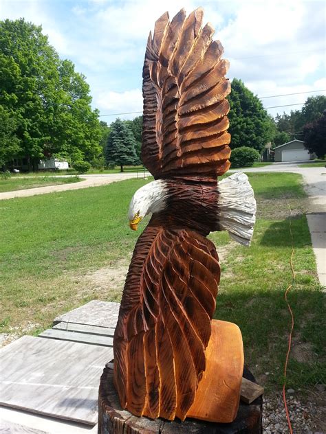 Chainsaw Carved Eagle Statue - 4 ft Tall