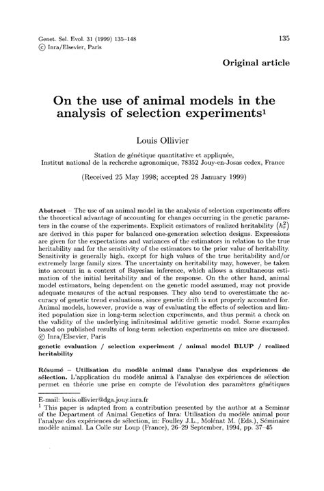 (PDF) On the use of animal models in the analysis of selection experiments