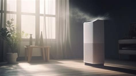 Premium Photo | A steam air purifier in a dark room with a window behind itgenerative ai