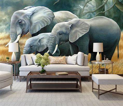 Elephants in the wild 3D / 5D / 8D wall murals / custom wallpaper ...