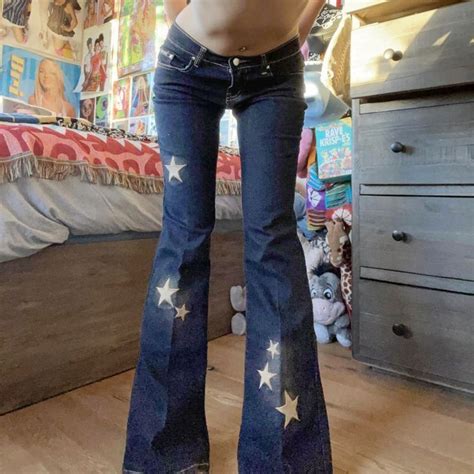 Y2K Star Embroidery Flare Jeans Low Waisted Strecthy Trousers Women ...