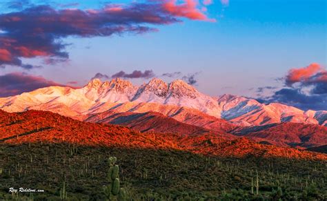 Snow Capped Four Peaks Mountain Range At Dusk Near Mesa Arizona [OC ...