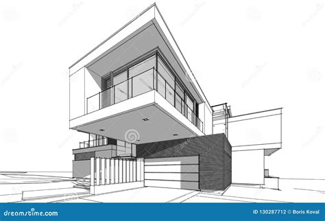 3d Rendering Sketch Of Modern House By The River In Winter Royalty-Free ...