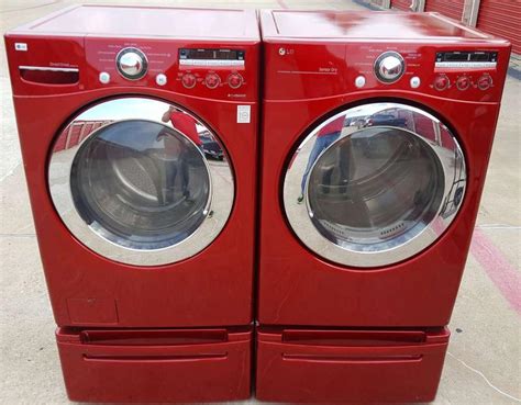 RED LG STEAM FRONT LOAD STEAM WASHER & ELECTRIC DRYER/WITH PEDESTALS ...