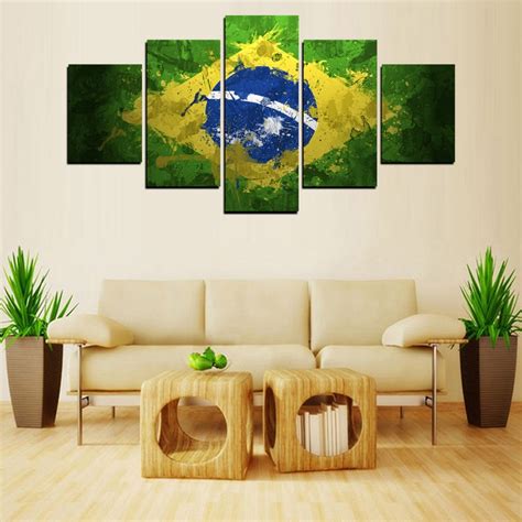 5 Panels Brazil Flag Painting for Living Room Wall Art Picture Gift ...