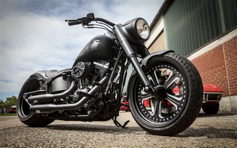 Download wallpapers Harley-Davidson, chopper, custom motorcycle, black matte motorcycle, Harley ...