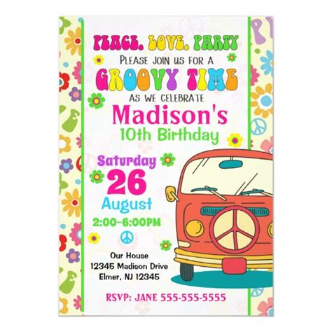 Groovy 70s Themed Birthday Invitation / Hippie Van | Zazzle.com