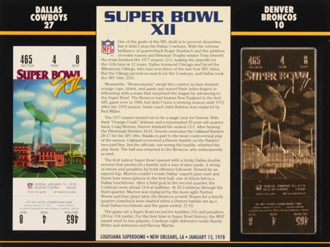 Super Bowl XII Commemorative Score Card with 23kt Gold Ticket ...