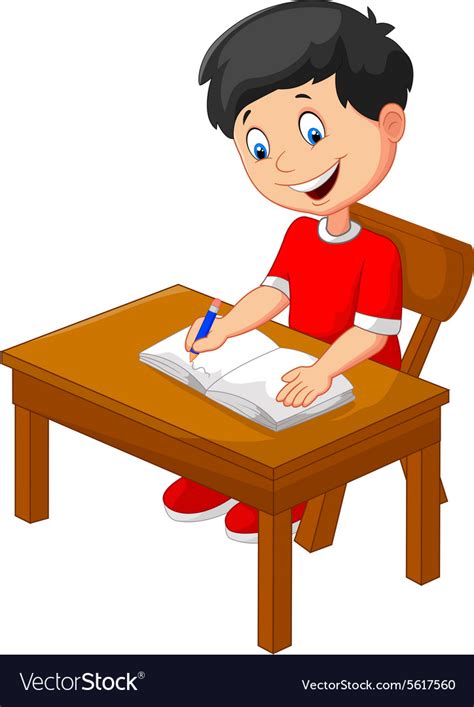 Cartoon little boy writing Royalty Free Vector Image