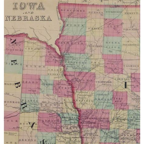 Map - Iowa & Nebraska, 1863 - Original Art, Antique Maps & Prints