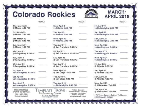 Printable 2019 Colorado Rockies Schedule