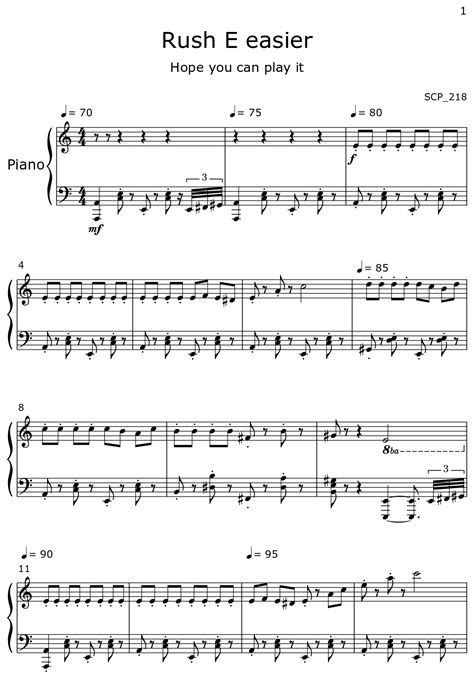 Rush E easier - Sheet music for Piano