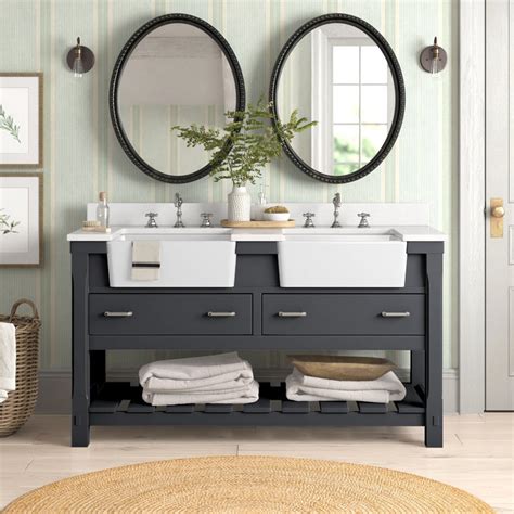 Charlotte 60" Farmhouse Double Bathroom Vanity Apron Sink Quartz Top - KitchenBathCollection