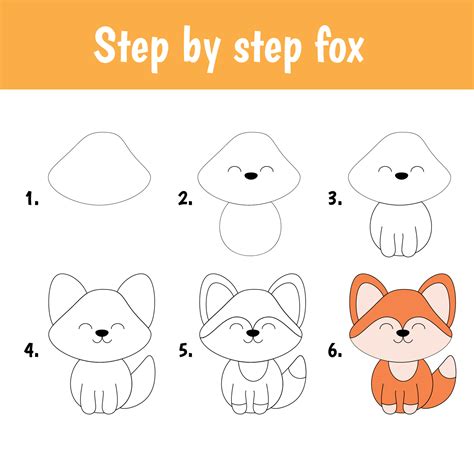 Step by step drawing fox for children 4870940 Vector Art at Vecteezy