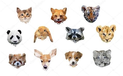 Animal polygon low poly. cute set animals — Stock Vector © AlsouSh #123364762