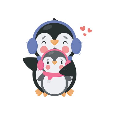 Cute Penguin and baby. Cartoon style. Vector illustration. For card ...