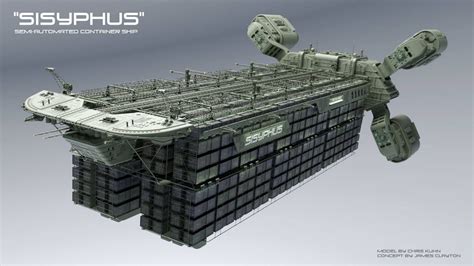 concept ships: Sisyphus Semi-Automated container ship by Chris Kuhn | Concept ships, Starship ...